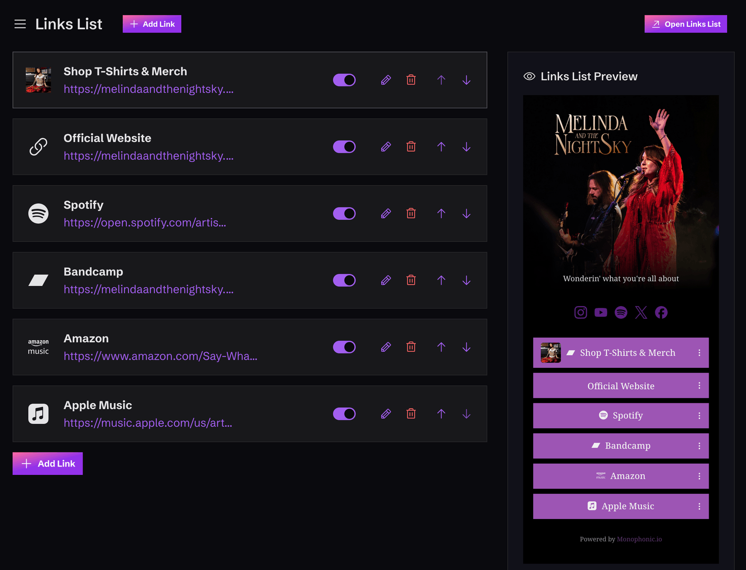 Monophonic Links List